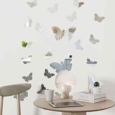 Дзеркальний декор акриловий самоклеючий Метелики срібло,25шт (D) SW-00002521-5