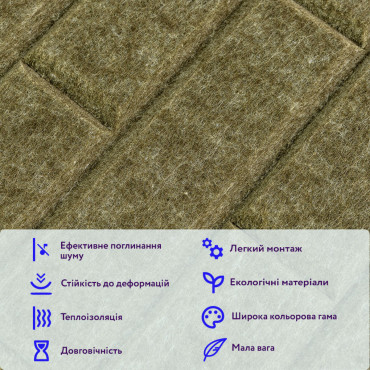 Звукоізоляційна панель 600х600х9мм Хакі SW-00002705-3